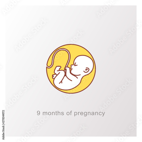 Baby in womb. Fetus symbol. Round logo.