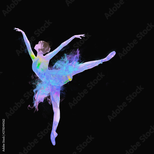 Fototapeta Naklejka Na Ścianę i Meble -  colorful dancing ballerina on black background