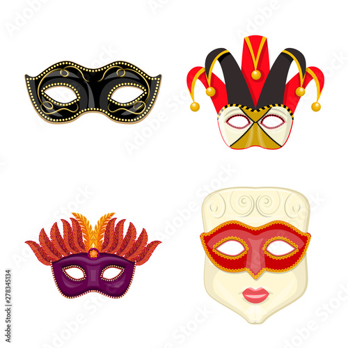 Isolated object of carnival and theatrical logo. Set of carnival and mystery stock symbol for web.