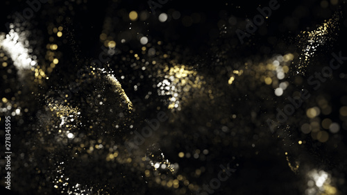 Golden glitter lights particles bokeh, abstract background, magic sparkle, shimmering dust with light effect