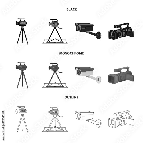 Vector illustration of camcorder and camera logo. Collection of camcorder and dashboard vector icon for stock.