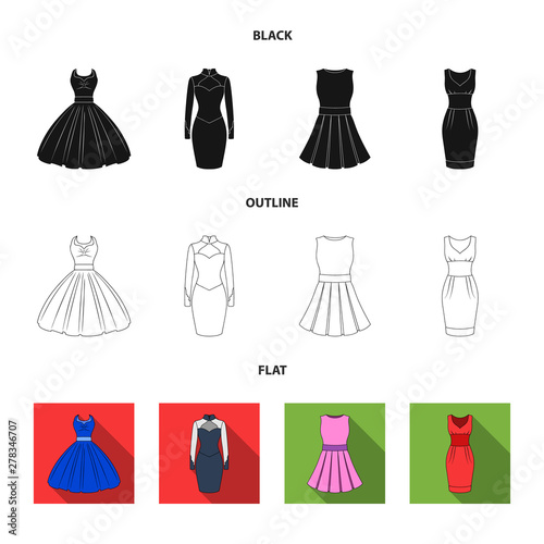 Vector design of dress and clothes symbol. Collection of dress and evening stock symbol for web.