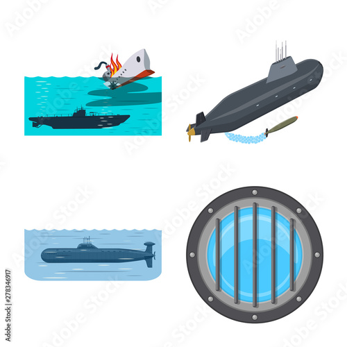 Vector illustration of boat and navy icon. Collection of boat and deep stock vector illustration.