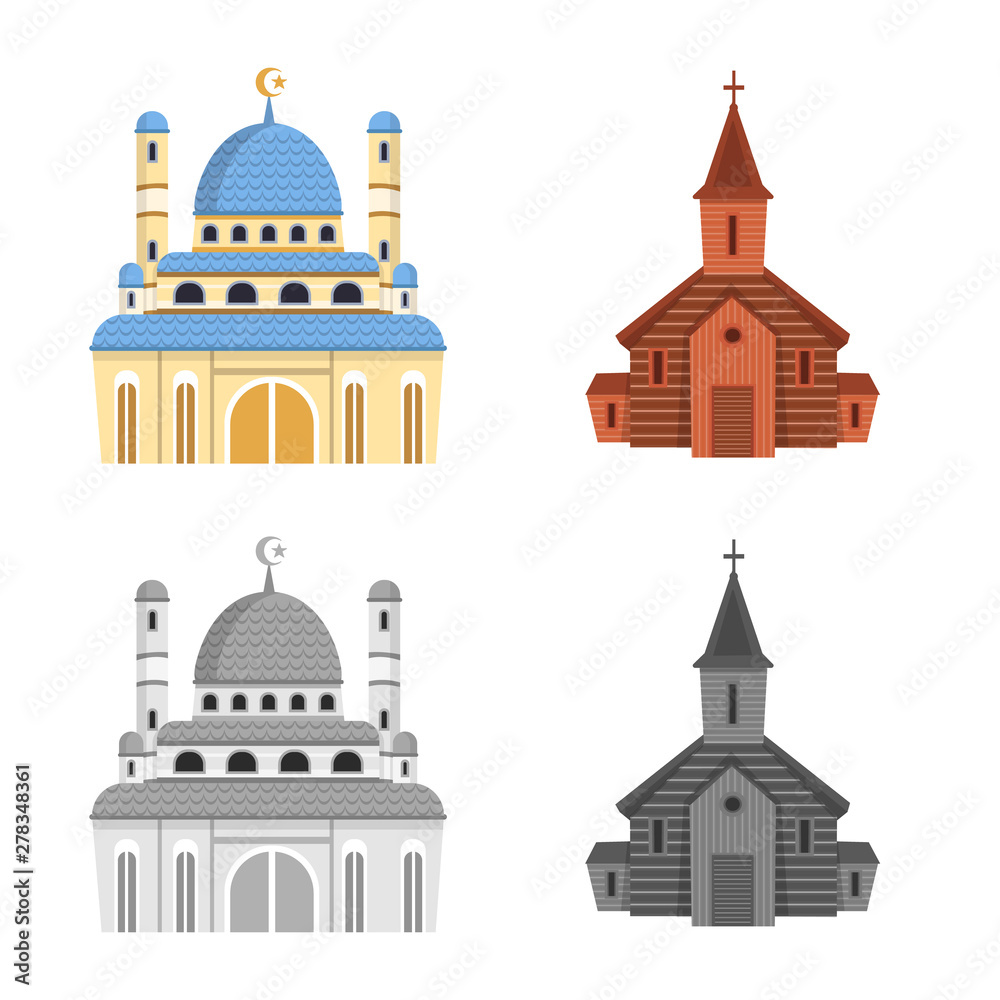 Vector illustration of cult and temple icon. Set of cult and parish vector icon for stock.