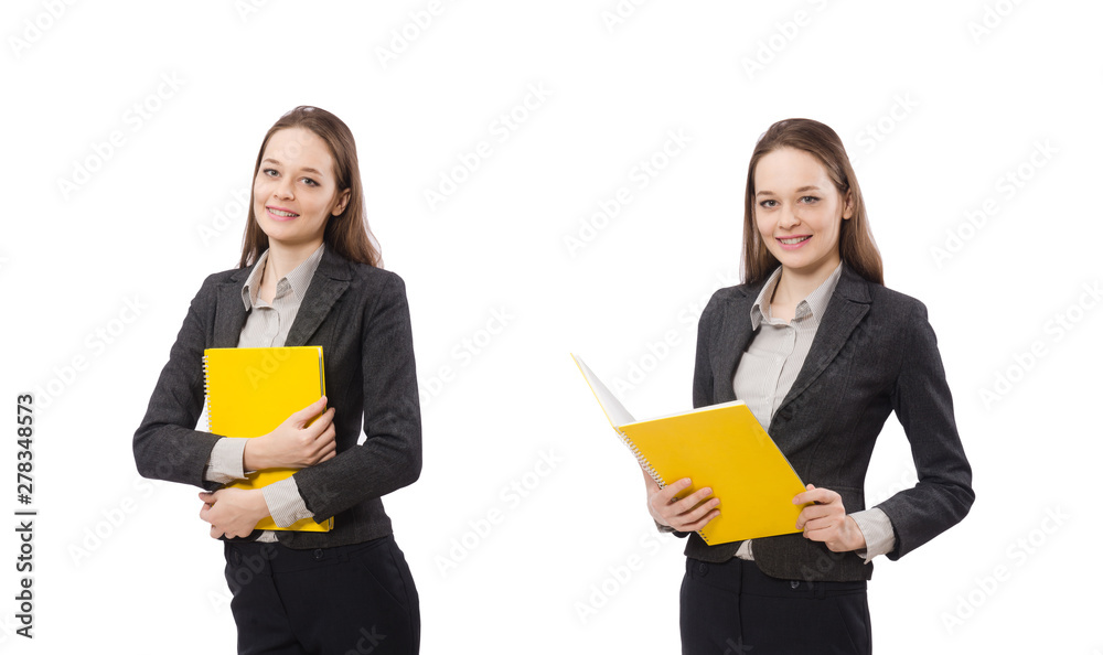 Working lady with paper isolated on white Working lady with paper isolated on white