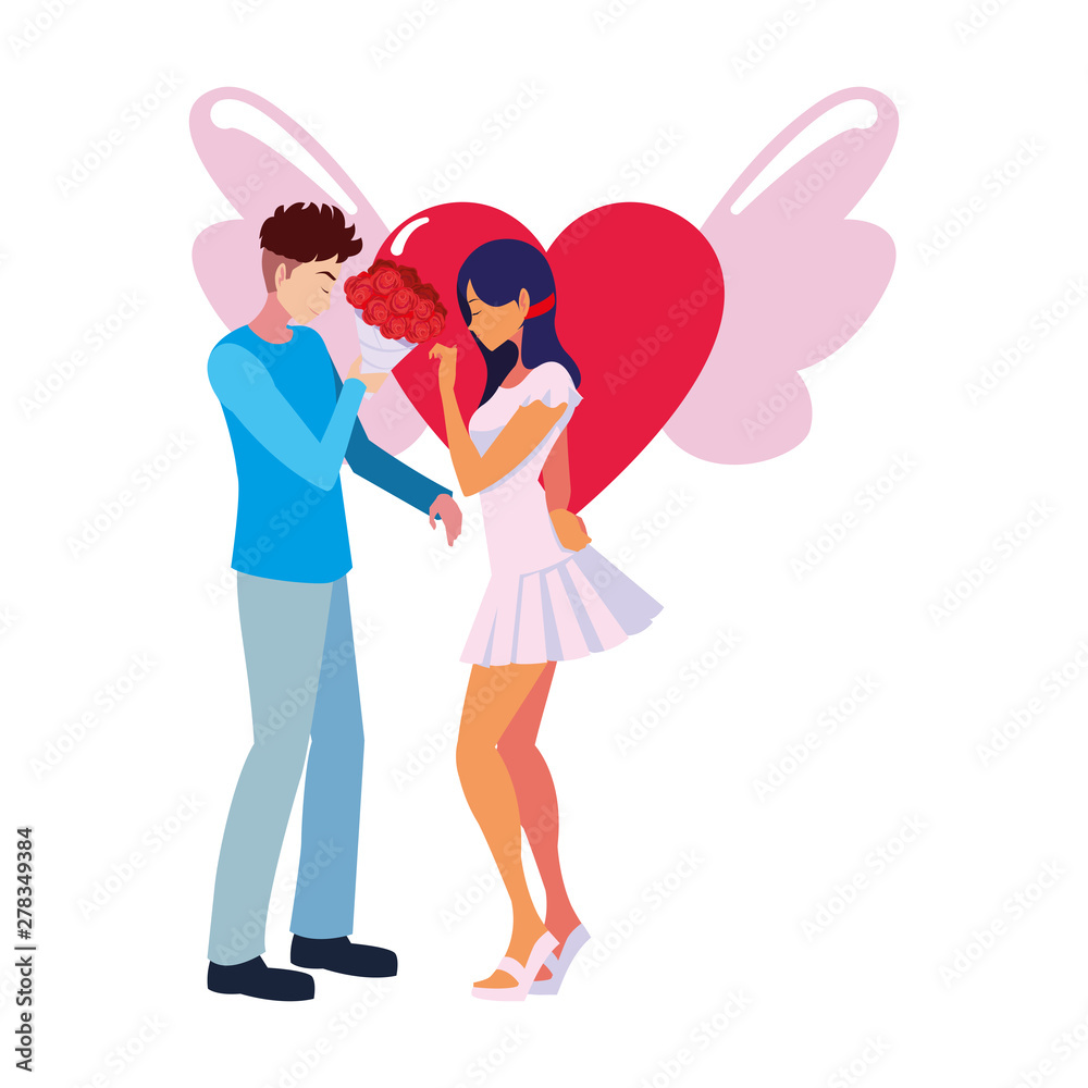 couple romantic flowers heart love wings couple romantic flowers heart love wings