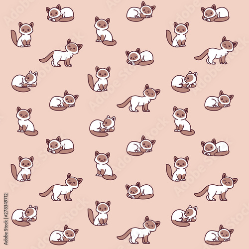 Siamese cat - simple trendy pattern with cats. Cartoon vector illustration for prints, clothing, packaging and postcards. 