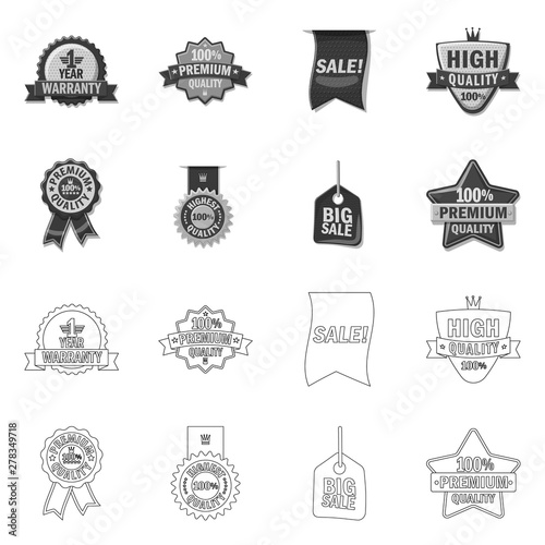 Vector design of emblem and badge symbol. Collection of emblem and sticker stock symbol for web.