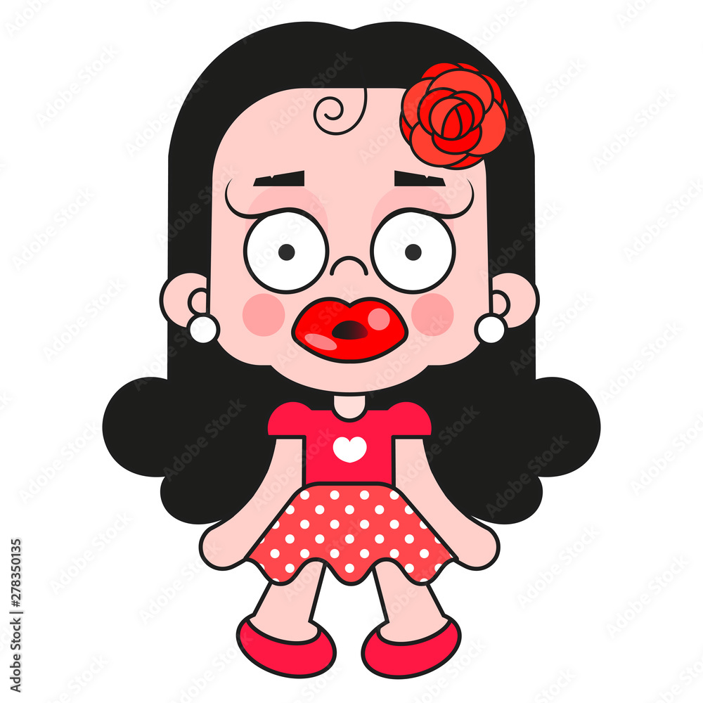 Fototapeta premium Vector Icon Of A Rag Doll Princess. The Kids Toy Doll Has Hair