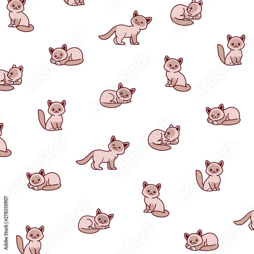 Siamese cat - simple trendy pattern with cats. Cartoon vector illustration for prints, clothing, packaging and postcards. 