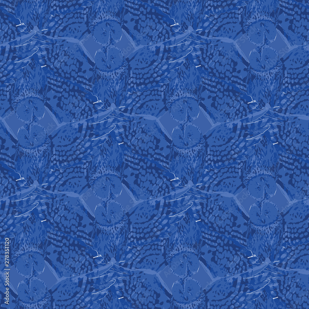 Vector repeated seamless pattern of forest owls