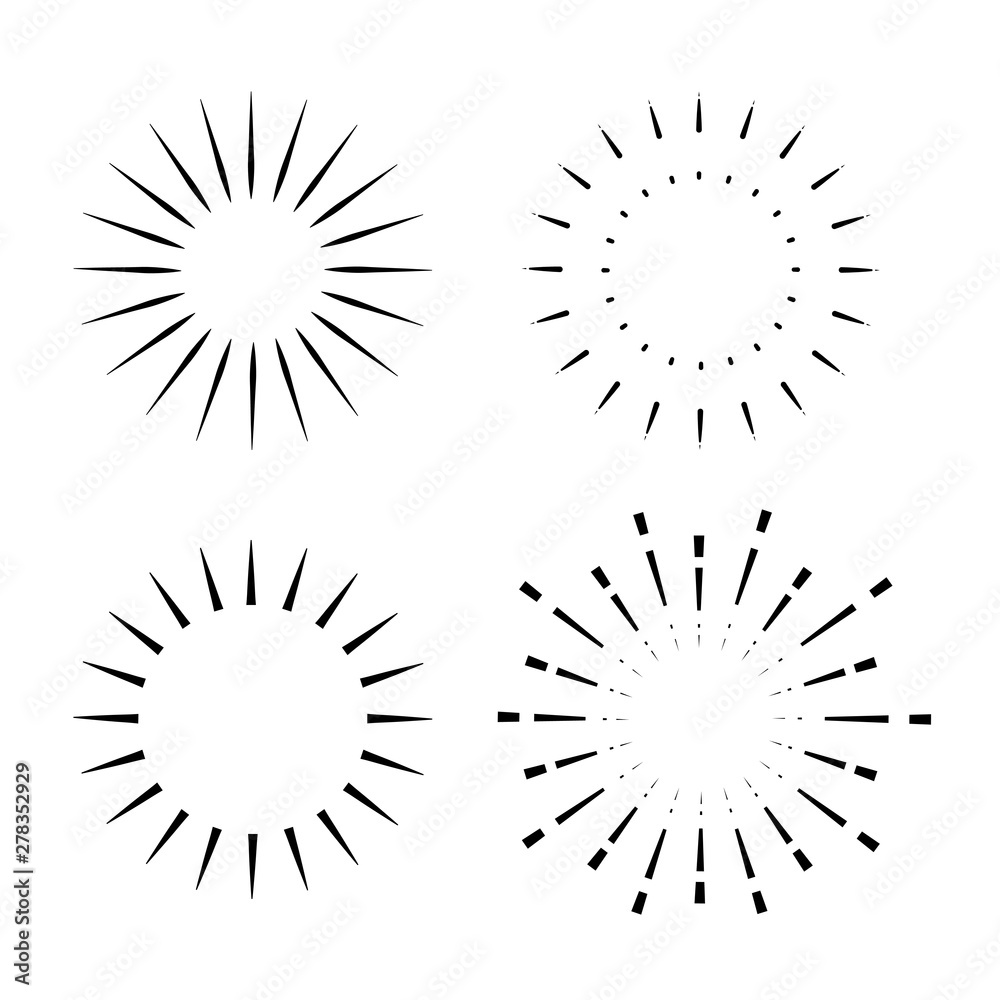 Fototapeta premium set of Vintage sunburst, light rays, firework sparks vector design element vector template