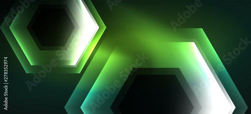 Shiny hexagon neon template. Futuristic digital technology concept. Vector abstract graphic design.