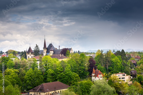 Cityscape Historical Architecture Building of Bern  Switzerland  Capital City Landscape Scenery and Historic Town Places of Bern.  Architectural Urban Downtown of Swiss Culture  Building and Landmark.