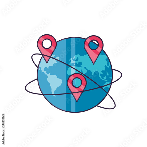 world planet earth with pins location