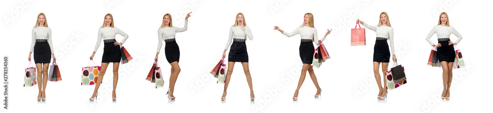 Pretty woman in black and white dress isolated on white Pretty woman in black and white dress isolated on white
