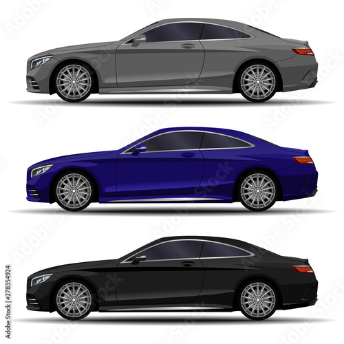 realistic car. sport coupe cars set. side view.