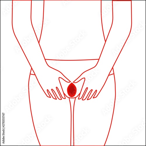 Female hips. Lady in panties silhouette. Menstruation theme. Period. Feminine hygiene. Menstrual protection. Hand drawn vector illustration