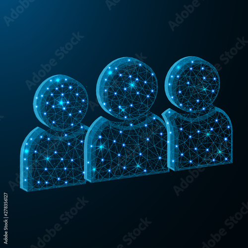 Users symbol low poly design, team polygonal style, vector illustration on dark blue background
