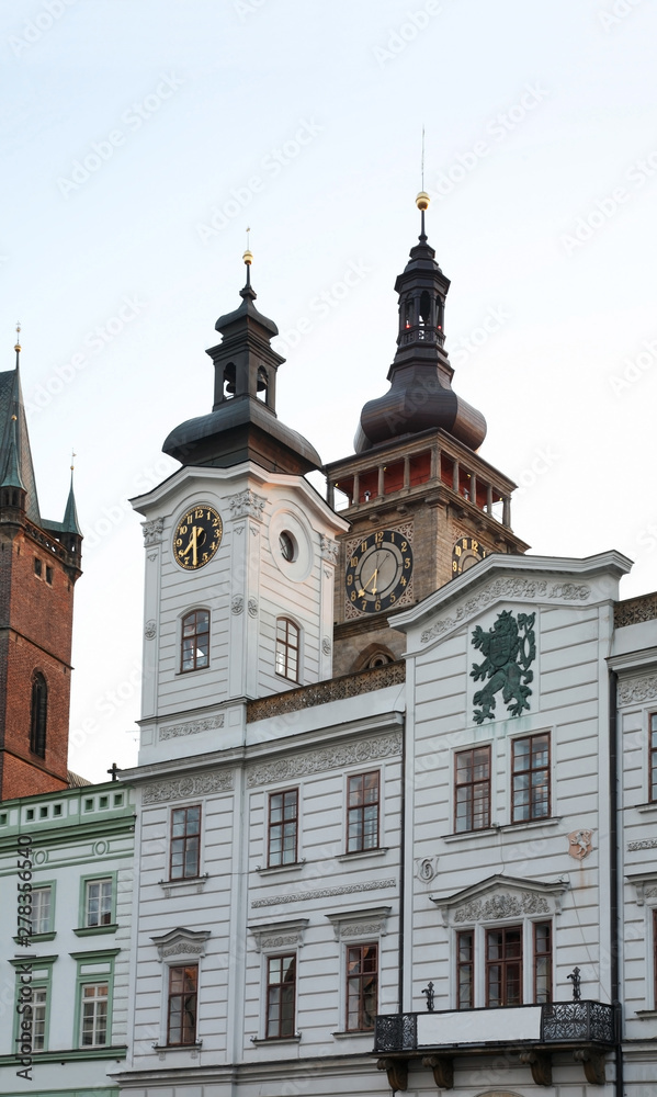 Old town hall and White tower at Large square (Velke namesti) in Hradec Kralove. Czech Republic