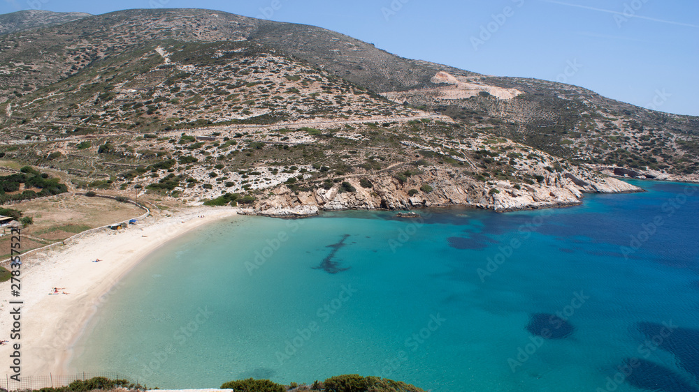 Greece, the island of Dhonoussa. A small place near to the larger island of Naxos.  A view of Kendros beach on a bright May day.