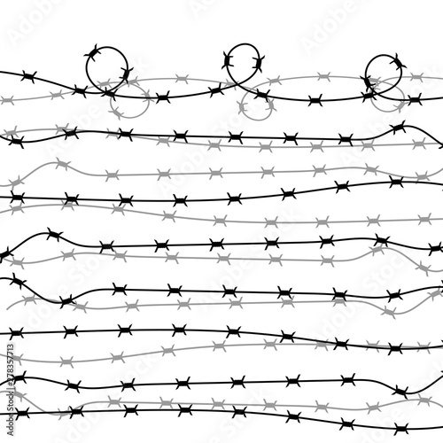 Barbed Wire Fence on White Backgground. Stylized Prison Concept. Symbol of Not Freedom.