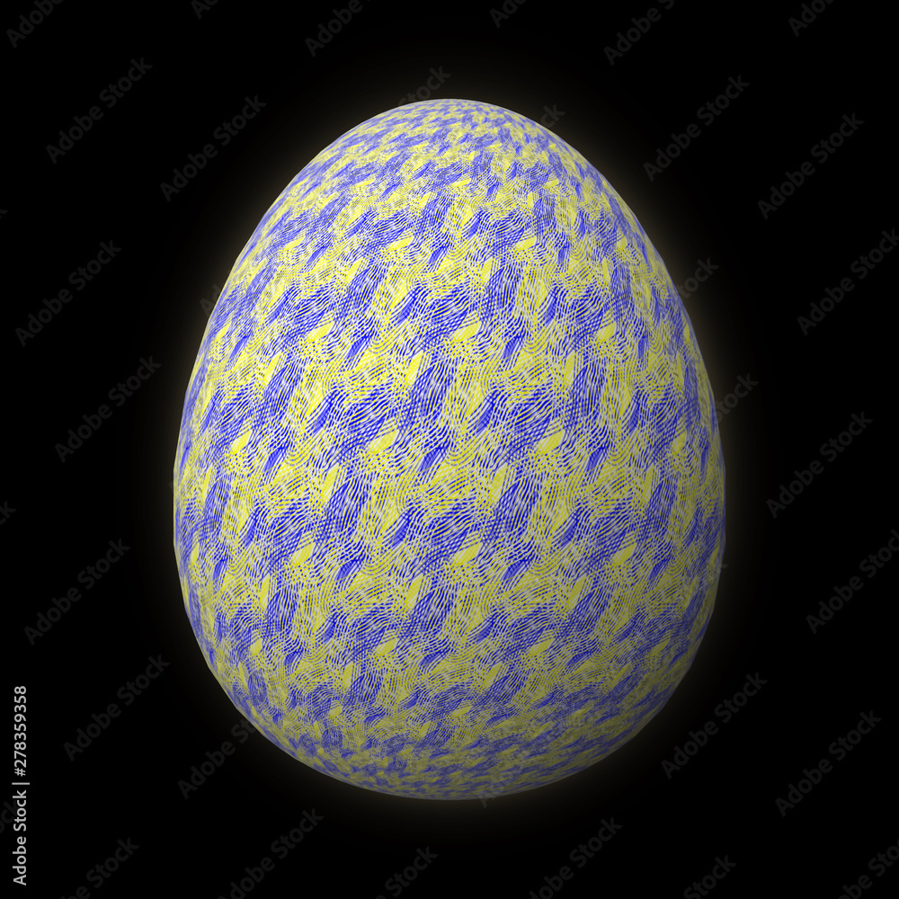 Happy Easter - Frohe Ostern, Artfully designed and colorful easter egg, 3D illustration on black background