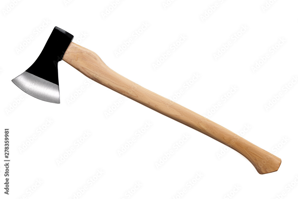 black ax with wooden handle isolated on white background black ax with wooden handle isolated on white background