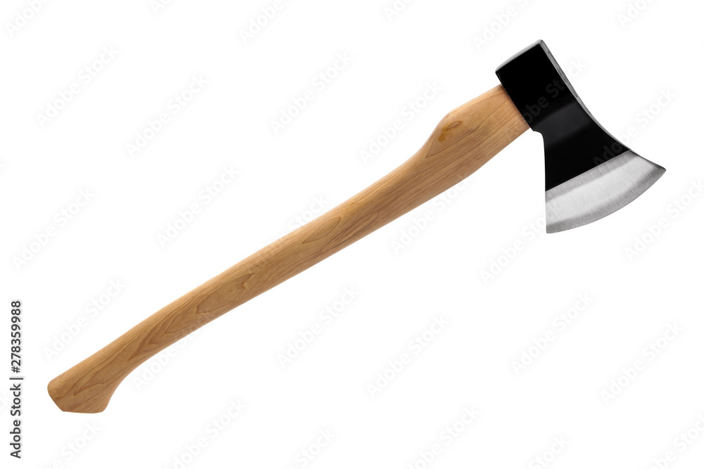 black ax with wooden handle isolated on white background black ax with wooden handle isolated on white background