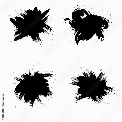 Ink blots on white background. Vector strokes. Splash set.