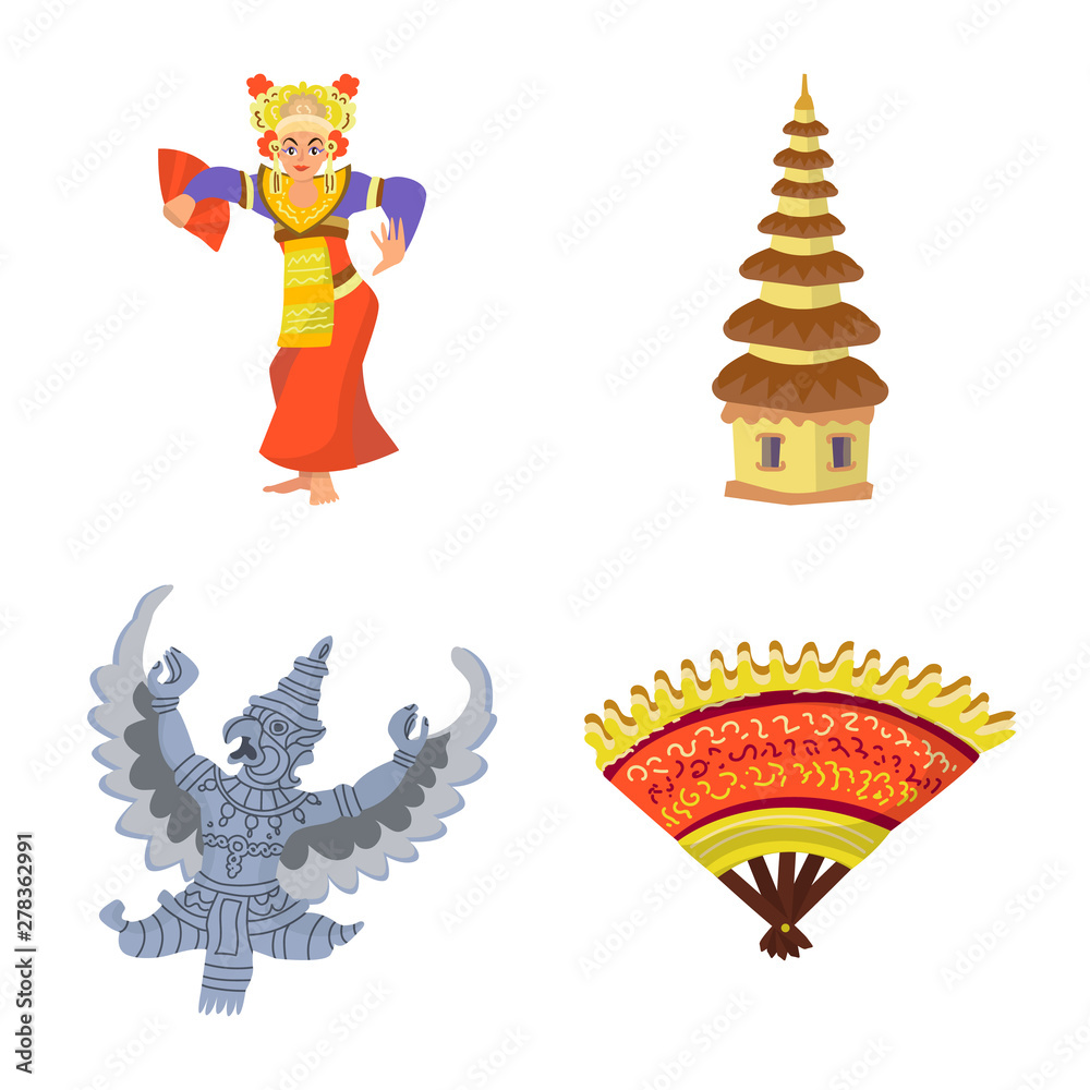 Vector illustration of bali and indonesia symbol. Set of bali and caribbean stock vector illustration.