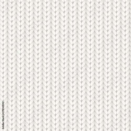 Knitted vector seamless pattern. White merino wool knit texture. Realistic warm cozy handmade knitting background