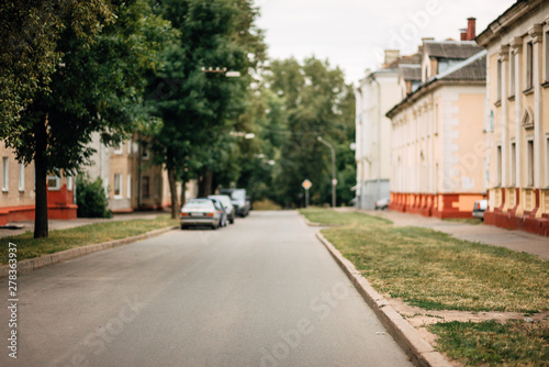 urban car asphalted road in defocus, street without people, transport in the city © Pavel