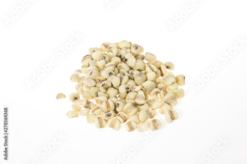 Job's tears or Coix lacryma-jobi isolated on white background, raw grain for vegetarian diet