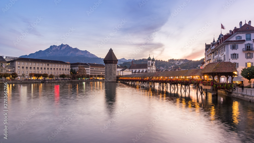 Old wooden architecture called Chapel Bridge in Luzern 