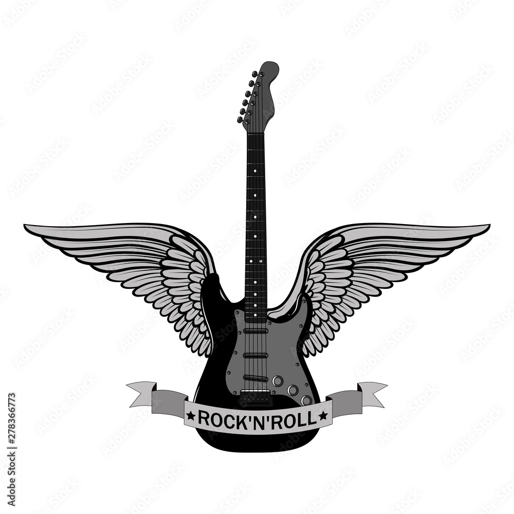 Guitar with wings and tape. Vector image on white background. Stock Vector Adobe Stock