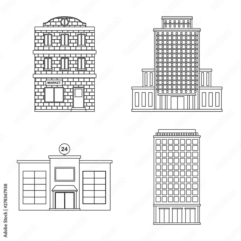 Vector design of architecture and exterior sign. Set of architecture and city vector icon for stock.