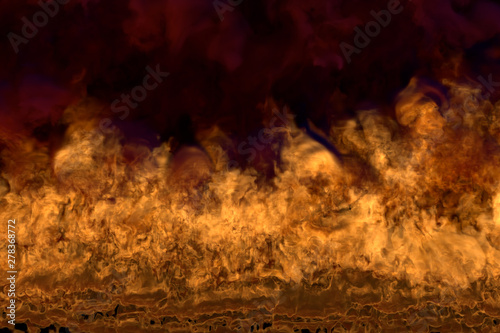 blazing hell on black background, flaming frame with dark smoke - fire from picture corners - fire 3D illustration
