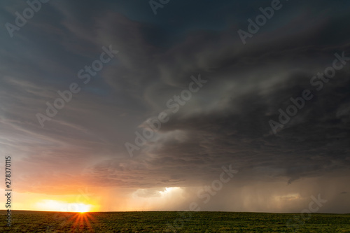 Supercell at sunset, Nara Visa, New Mexico, USA