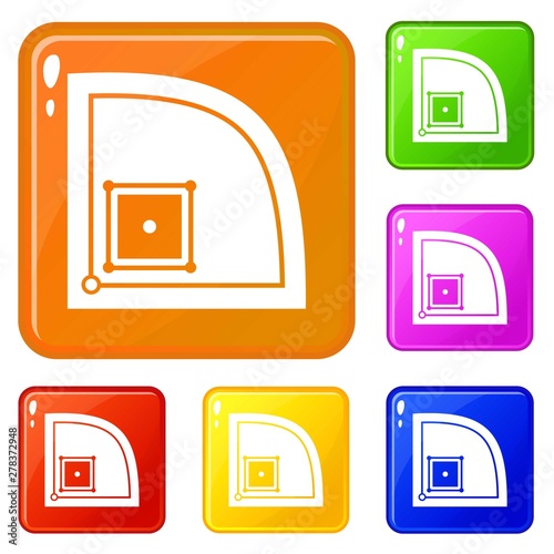 Baseball field icons set collection vector 6 color isolated on white background