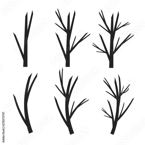 Vector tree branches silhouette. Leaves  swirls and floral elements