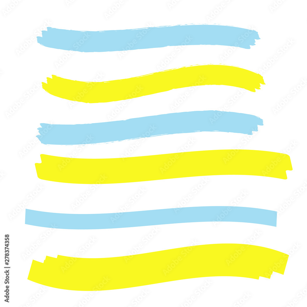 Yellow highlighter marker illustration. Brush pen underline. Yellow watercolor hand drawn highlight Yellow highlighter marker illustration. Brush pen underline. Yellow watercolor hand drawn highlight
