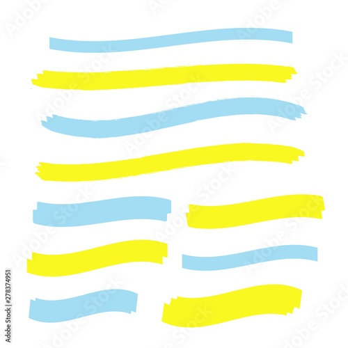 Vector yellow highlighter brush lines. Brush pen underline. Yellow watercolor hand drawn highlight