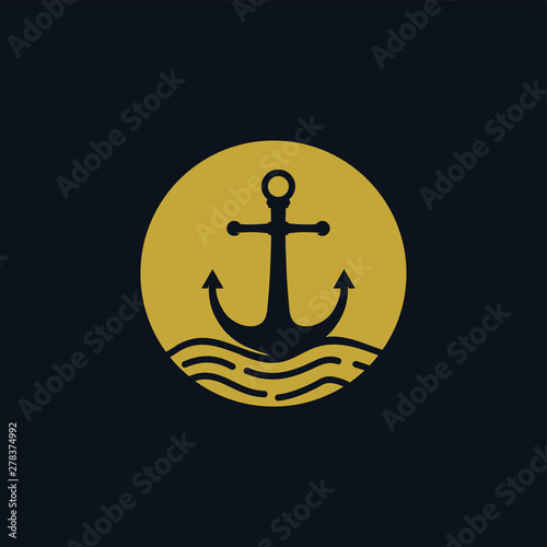 anchor wave logo silhouette marine company illustration vector icon