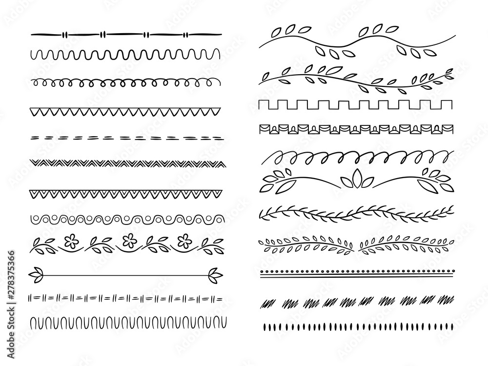 Hand drawn lines. Web dividers hatching pencil scribble vector underlines. Set of underline drawn, stroke border illustration Hand drawn lines. Web dividers hatching pencil scribble vector underlines. Set of underline drawn, stroke border illustration