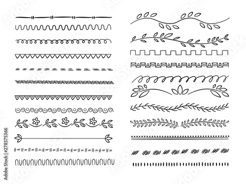 Hand drawn lines. Web dividers hatching pencil scribble vector underlines. Set of underline drawn, stroke border illustration