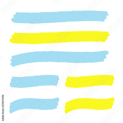 Yellow vector highlighter elements set. Yellow marker text selection