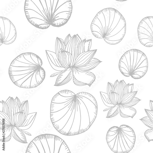 lotus  water lily seamless floral pattern hand drawn sketch