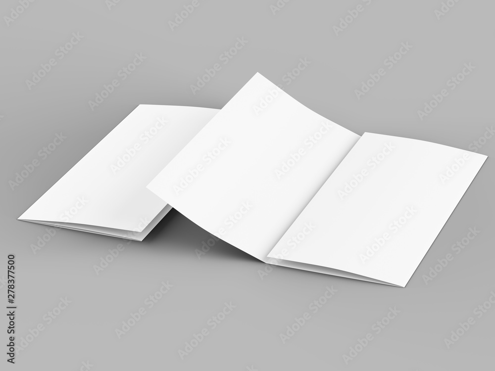 Open trifold brochure in A4 format mockup.3d illustartion