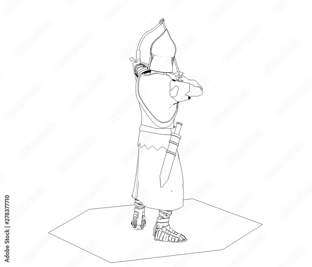 Naklejka premium warrior character, contour visualization, 3D illustration, sketch, outline